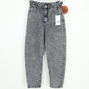 Zara Disney Toy Story Acid Wash Paperbag Jeans Grey Woody Buzz Jessie Size 6 NWT